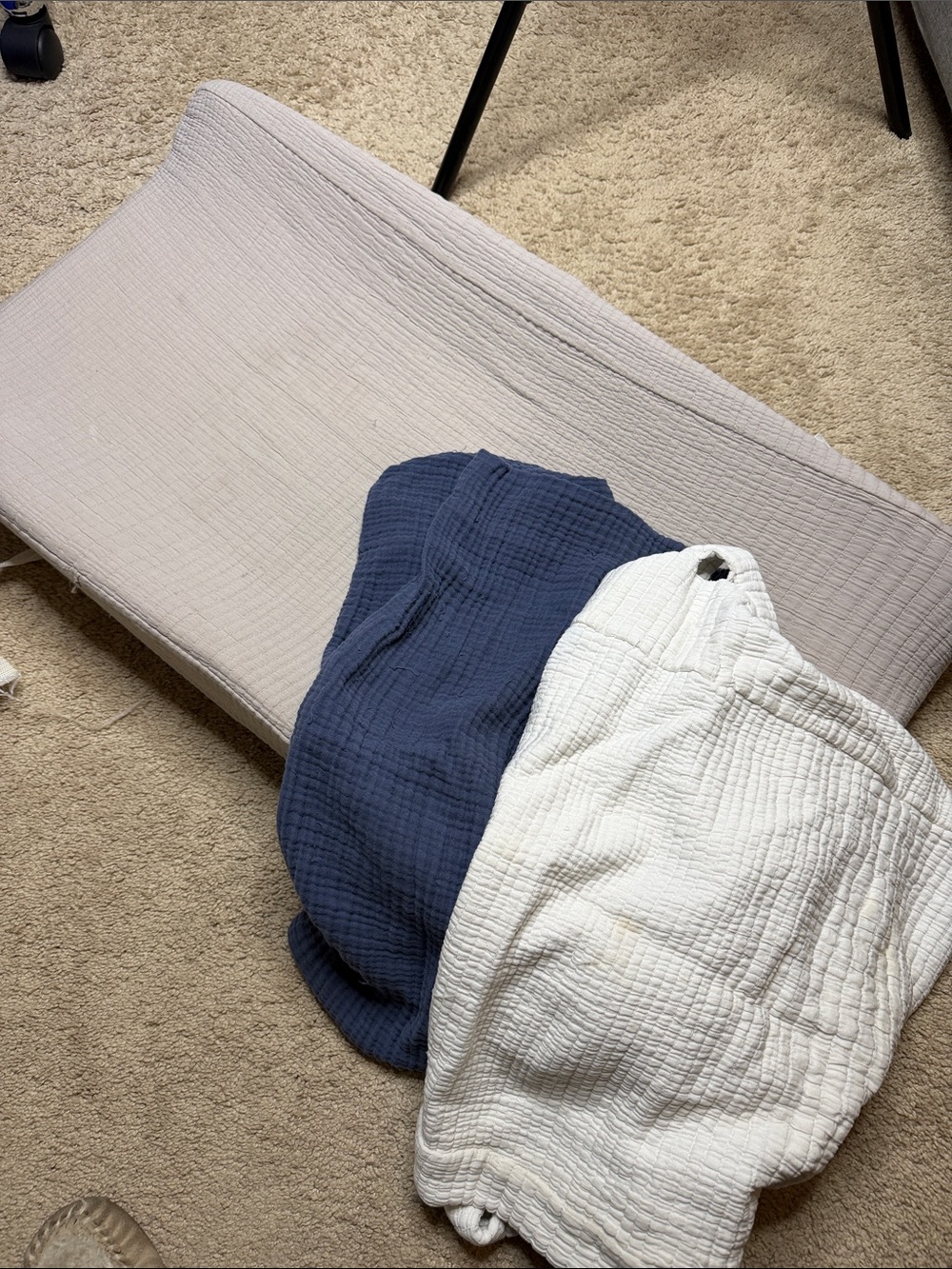 Pottery Barn Kids Navy Gray and White Quilted Cotton Diaper Changing Pad Covers